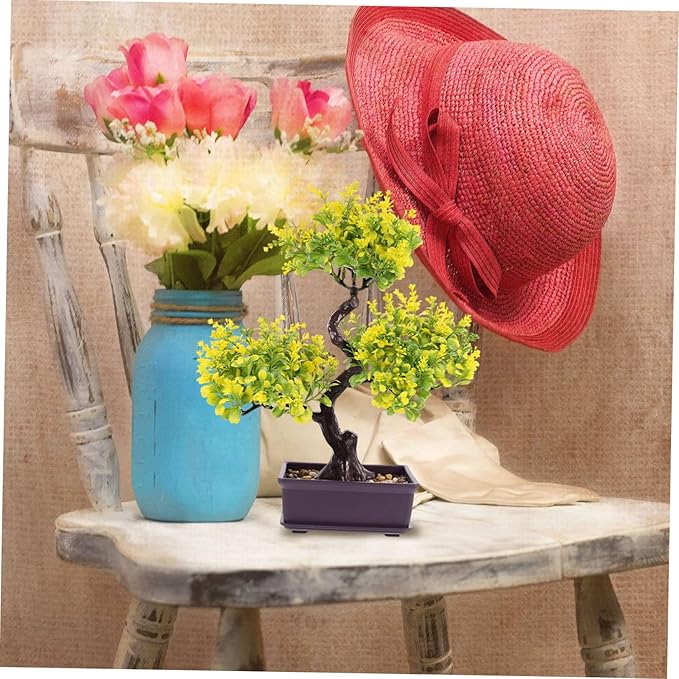 Cabilock Artificial Potted Plants Faux Bonsai Ornament for Home and Office Simulation Plants for Indoor Decoration Fake Potted for Bookshelf Desk and Living Room