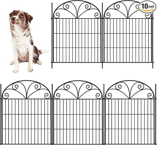 ShopLaLa Outdoor Garden Fence (10 Panels) 28in(L) x 32in(H) Animal Barrier Fencing Rustproof Black Metal Wire Flower Edging for Yard Landscape, Small Dog Decorative Fences No Dig Porch Decor D-YB32