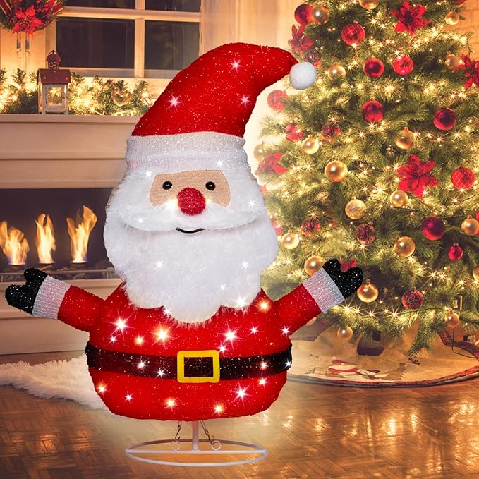 Lighted Santa Claus Christmas Decorations, Collapsible Battery Operated Santa Claus with Build in 20 LED Lights for Xmas Holiday Indoor Outdoor Lawn Yard Garden Decor