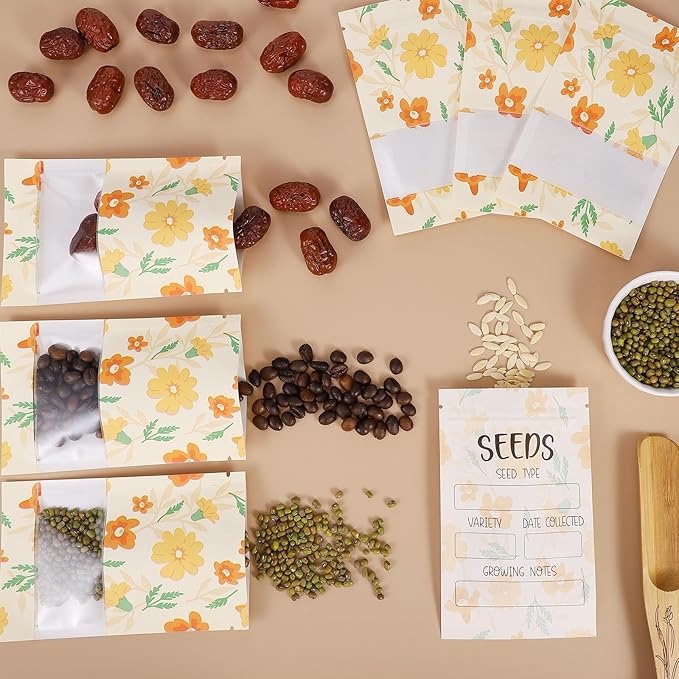 120 Pcs Seed Envelopes with Clear Window 3.54 x 5.51 Inch Seed Packets, Resealable Storage Envelope for Vegetable Flower Seeds Thanksgiving Harvest Party