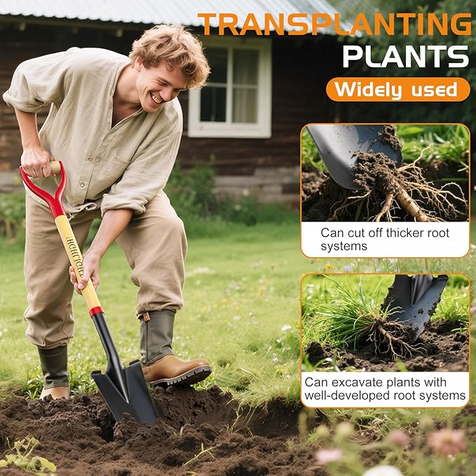 HIGHLIGHT Spade Shovel, Transplanting Spade, Drain Spade, Spade Shovels for Digging, Sharp Shooter Shovel or Spade, 45Inch, Stell D-Grip, Wooden Handle