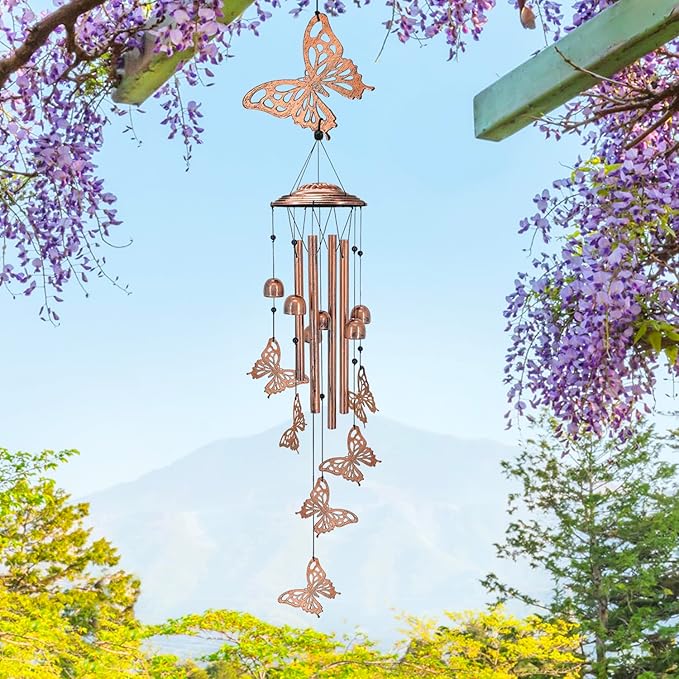 Butterfly Wind Chimes Outdoor Butterfly Gifts for Women/Men/Mom/Grandma/Wife Birthday Gifts Memorial Gift Metal WindChimes for Outside/Indoors, Home, Lawn, Porch, Patio, Garden Decor, Yard Decorations