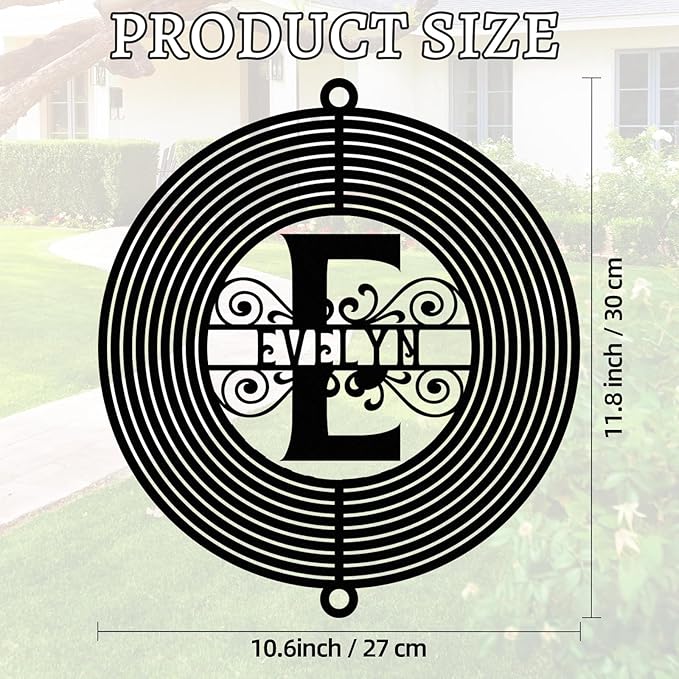 Personalized Metal Wind Spinners, Custom Family Name Garden Wind Spinners, Hanging Outdoor Decor, Monogram Sign Hanging Wind Spinner for Indoor Yard Lawn Patio Porch, Housewarming Gift Color03