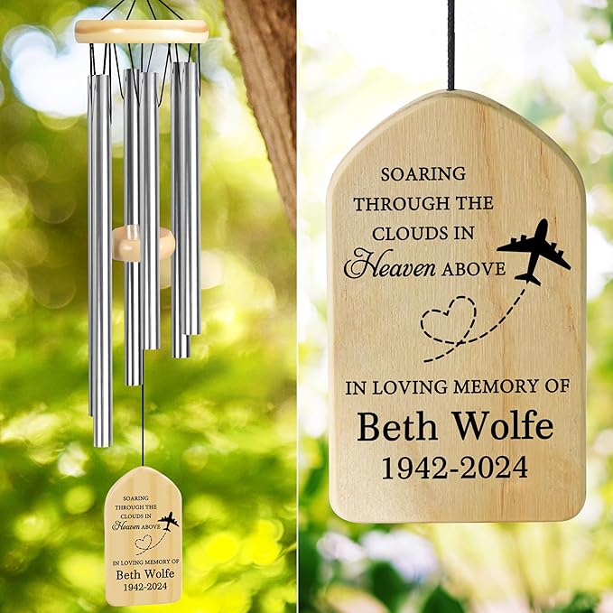 Memorial Wind Chimes - Airplane Themed, Sympathy Gift for Loss of Loved One