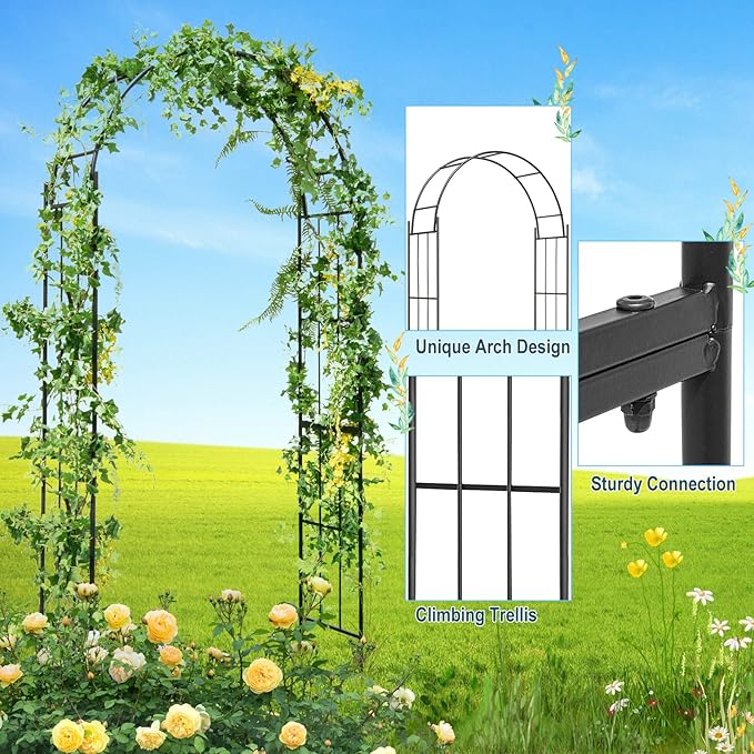 Giantex Garden Arch Trellis - 7.5 FT Metal Garden Arbor Archway for Climbing Plants Roses Vines, Outdoor Trellis Pergola for Wedding Bridal Party Ceremony Lawn Decor, 4 Stakes, Easy Assembly