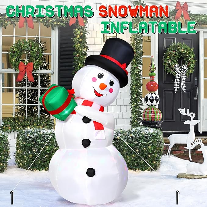 Christmas Inflatables, 6FT Christmas Blow Up Snowman, Outdoor Inflatable Christmas Yard Decoration with Rotating LED Lights, Christmas Decor for Home,Holiday,Party,Garden