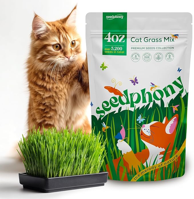 Cat Grass Seed Mix – 4 oz Pack with 5,200 Non-GMO Heirloom Seeds for Cats, Barley, Oat, Rye & Wheatgrass for Indoor Growing, Fresh Pet Grass for Digestion & Hairball Control