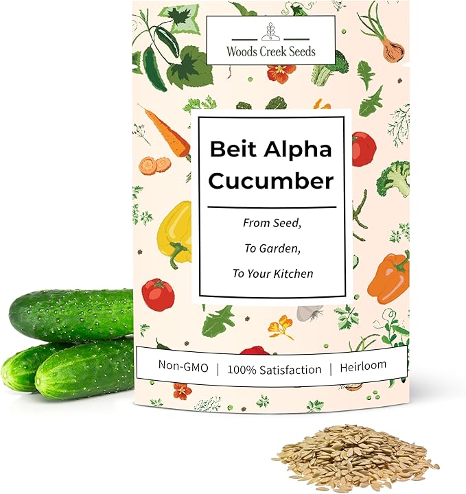 Woods Creek Seeds: Beit Alpha Cucumber Seed CMR/MMR for Planting - Over 90 Heirloom Seed Pack - Non-GMO Pickling Cucumber Seeds for Planting Indoors or Outdoors
