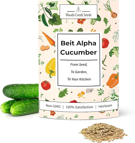 Woods Creek Seeds: Beit Alpha Cucumber Seed CMR/MMR for Planting - Over 90 Heirloom Seed Pack - Non-GMO Pickling Cucumber Seeds for Planting Indoors or Outdoors