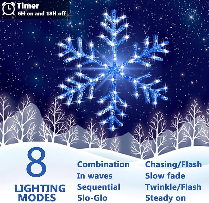 Christmas Window Snowflake Lights Decorations, Battery Operated Led Hanging Iron Lights, 8 Lighting Modes for Home Bedroom Indoor Outdoor Wall Holiday Decor (Blue, 2 Pack)