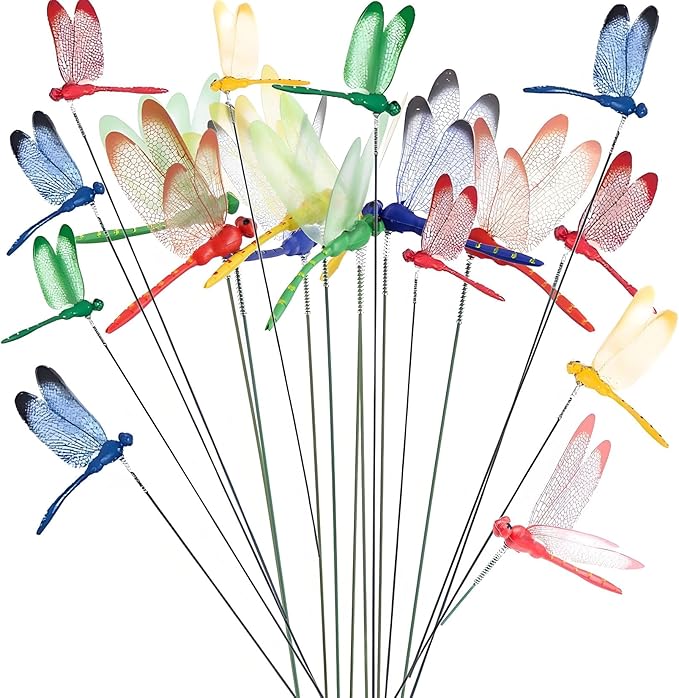 36PCS Dragonfly Garden Wooden Stakes, Suitable for Indoor and Outdoor lawns, Balcony Plants, Flower Pots, Easter Decorations of Artificial Dragonflies, Resistant to Sun Exposure and Wind and rain