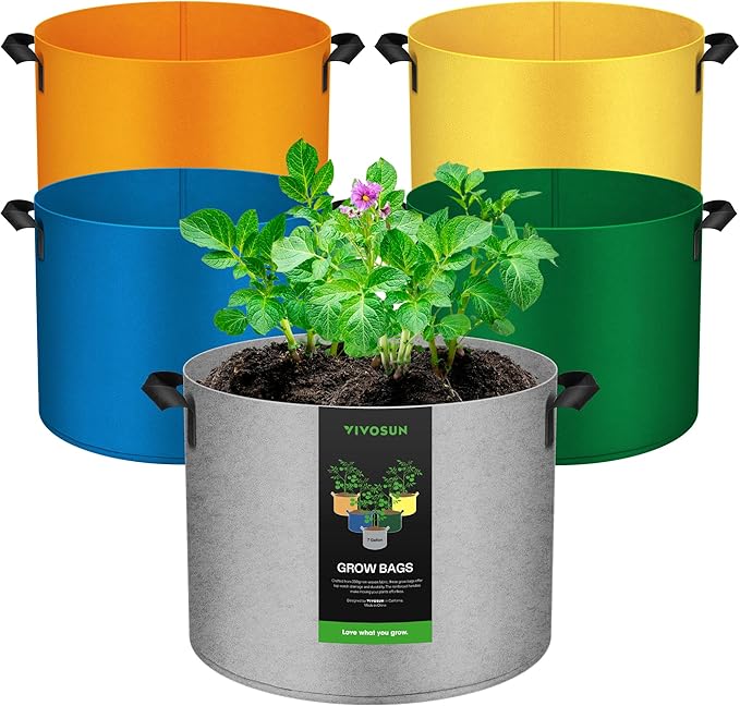 VIVOSUN 5-Pack 7-Gallon Colored Grow Bags, 350G Thick nonwoven Fabric Pots with Handles for Flowers, Fruits and Vegetables