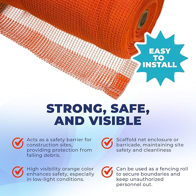 Tarps Now 4' x 150' Orange Safety Netting Roll - Heavy Duty Fire Retardant Safety Nets with 1/4" Openings for Security & Construction Debris Netting, Temporary Mesh Fence, Job Site Net Enclosure