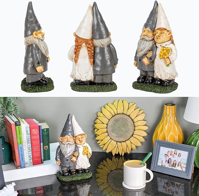 NAT & JULES Married Gnome Couple Colorful Finish 12 inch Resin Garden Statue