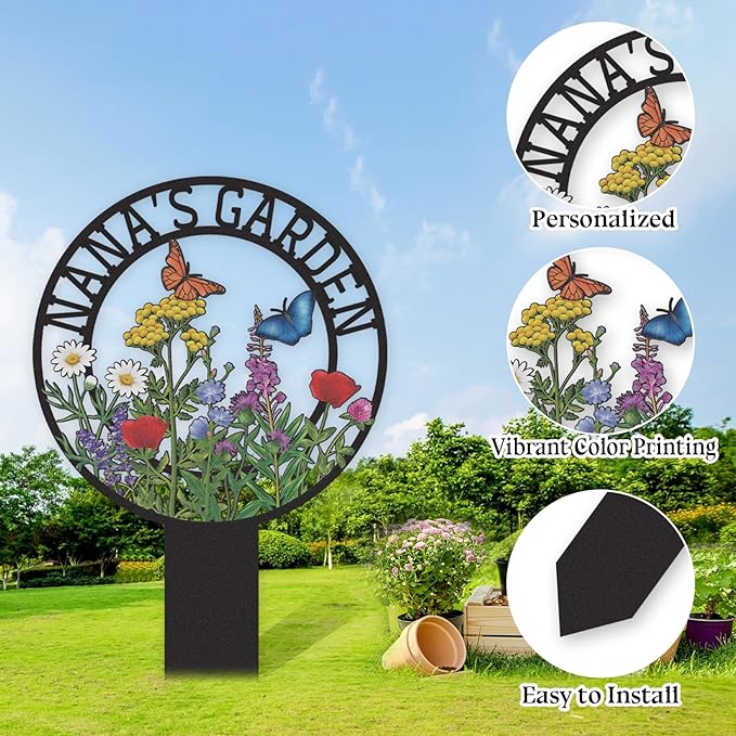 Personalized Garden Signs, Colorful Flowers Garden Decor for Outside, Decorative Yard Stakes, Metal Yard Art, Patio Decor, Custom Last Name Sign, Lawn Art, Housewarming Gifts Color06