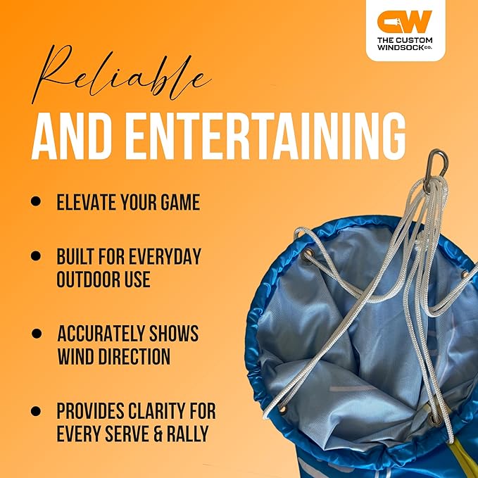 Pickleball Windsock Flag 10"x36" | Blame the Wind Design | Easy Install with Carabiner | Lightweight 4 oz Polyester | Quad-Stitched Durable Fabric | Shows True Wind Direction & Speed