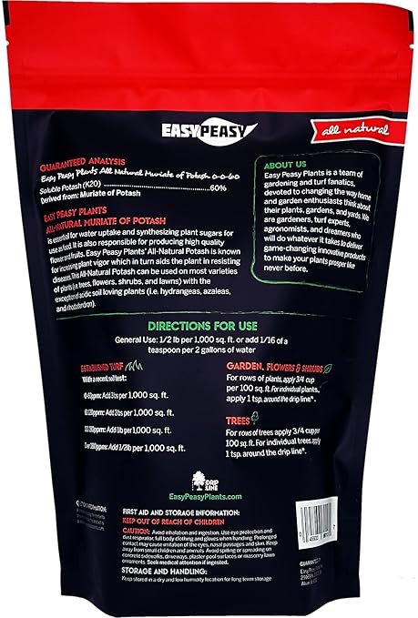 Easy Peasy All- Natural Muriate of Potash | Potassium Fertilizer with 0-0-60 Analysis Plant Food for All Indoor and Outdoor Plants Nutrient Yards in GRANULAR Form