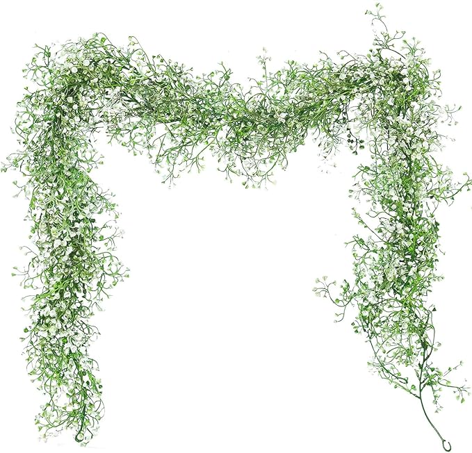 RECUTMS Artificial Hanging Plant 2Pcs 5.6Ft Fake Garland Plant Greenery Faux Ferns Leaves Ivy Garland for Home Indoor Outdoor Wedding Farmhouse Mantle Table Centerpiece Party Garden Decor(White)