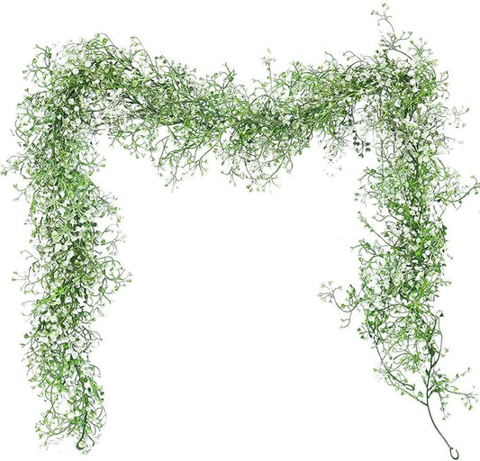 RECUTMS Artificial Hanging Plant 2Pcs 5.6Ft Fake Garland Plant Greenery Faux Ferns Leaves Ivy Garland for Home Indoor Outdoor Wedding Farmhouse Mantle Table Centerpiece Party Garden Decor(White)