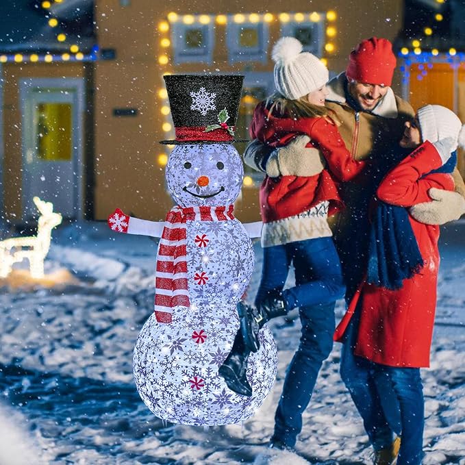 4FT Lighted Snowman Outdoor Christmas Decoration, Collapsible Snowman with Red Scarf and Vest and Top Hat, Pre-Lit Pop Up Snowman for Indoor/Outside Yard (Red)