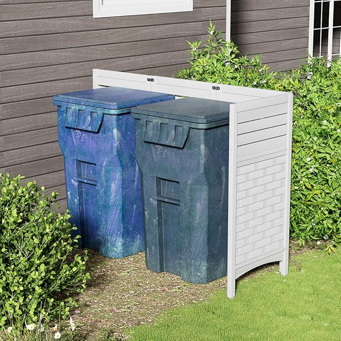 KINYING Air Conditioner Fence Privacy Screen,2 Panels Pool Equipment Trash Can Enclosure Screen for Outdoor,Resin Fence Panels Kit,45" (H) x 22" (W) Per Panel, White