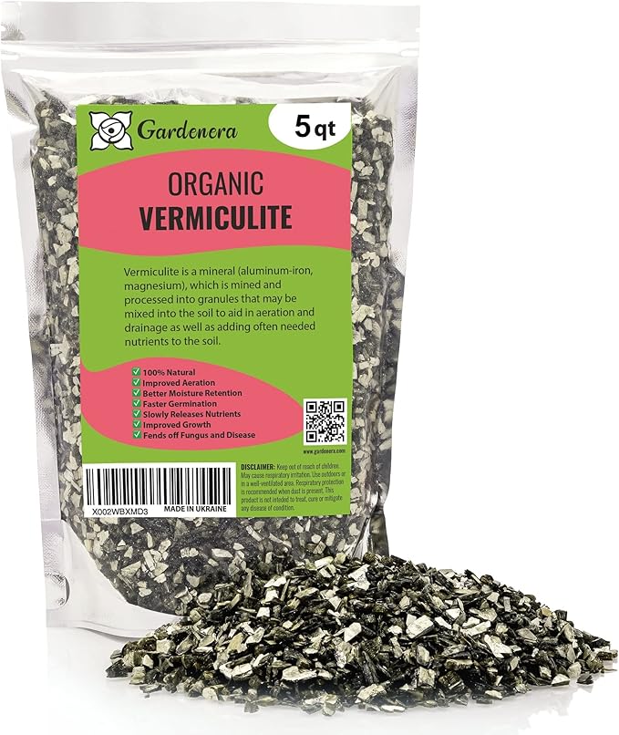 Horticultural Organic Vermiculite by GARDENERA - (Made in Ukraine) - Medium Grade - Natural Soil Additive for Potted Plants, Orchids, Hydroponics, Terrariums (5 Quart)