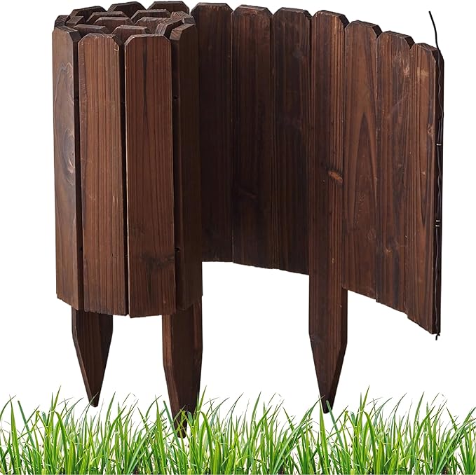 Wooden Garden Fence No Dig Landscape Edging Border Lawn Border Decorative Flower Bed Border Courtyards Planting Tree Fence Yard Patio Path Edging -11.8" H x 48" L (1PACK)