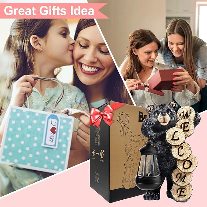 Qeeman Garden Decor Statues: Mothers Day Birthday for Mom Grandma Women Sister Wife Lady Lover - Front Patio Balcony Yard Art Lawn Ornaments Porch Outdoor Outside Decorations (Bear)