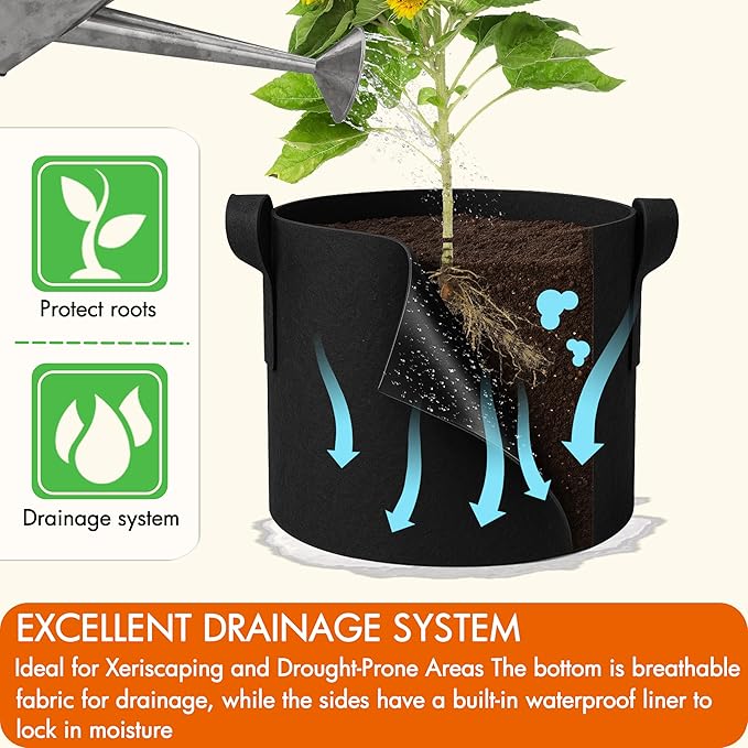 Gardzen 6-Pack 20 Gallon Grow Bags, 500G Thickened Aeration Fabric Pots with Handles, Heavy Duty Cloth Pots for Plants