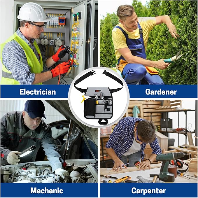 Garden Tool Belt, 6 Pocket Gardening Tool Waist Pouch with Adjustable Waist Strap, Gardening Belt Apron for Men Women