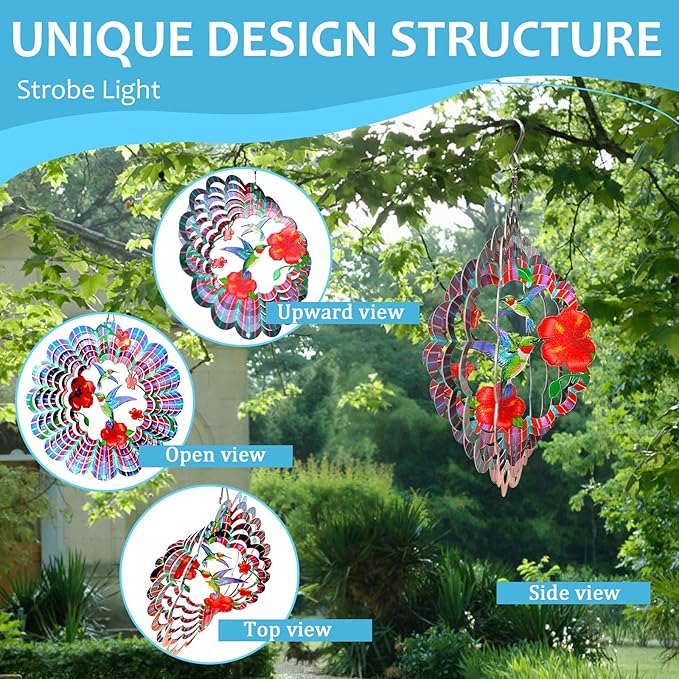 Hummingbird Wind Spinners Outdoor,6in Mandala Wind Spinner Hummingbird Gift for Women Men,Wind Spinner for Yard and Garden,Wind Sculpture for Yard Art Decorations,Christmas Decoration