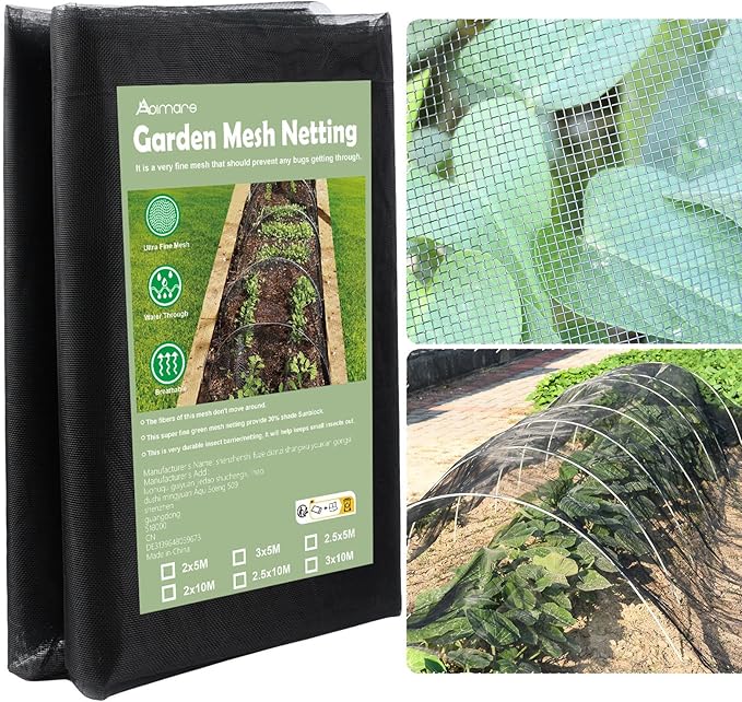 Abimars Thicker Garden Mesh Netting, 8.2’ x 16.5’ Ultra Fine Black Plant Row Covers for Vegetables Plants Fruits Flowers Protection, Nano PPT, Shading Rate 30%