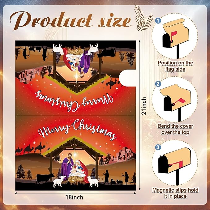 Blosssound Merry Christmas Magnetic Mailbox Cover Xmas Nativity Scene Mailbox Covers Decor Religious Red Christmas Post Box Standard Size 21 X18 Inch Garden Yard Outdoor Decoration