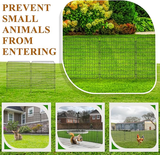 10 Panels Dog Fence Outdoor for Yard, 36 in(H) X 25 ft(L) Decorative Garden Fence Rustproof No Dig Animal Barrier Fencing Metal Wire Panel Border Patio Rabbits Ground Stakes