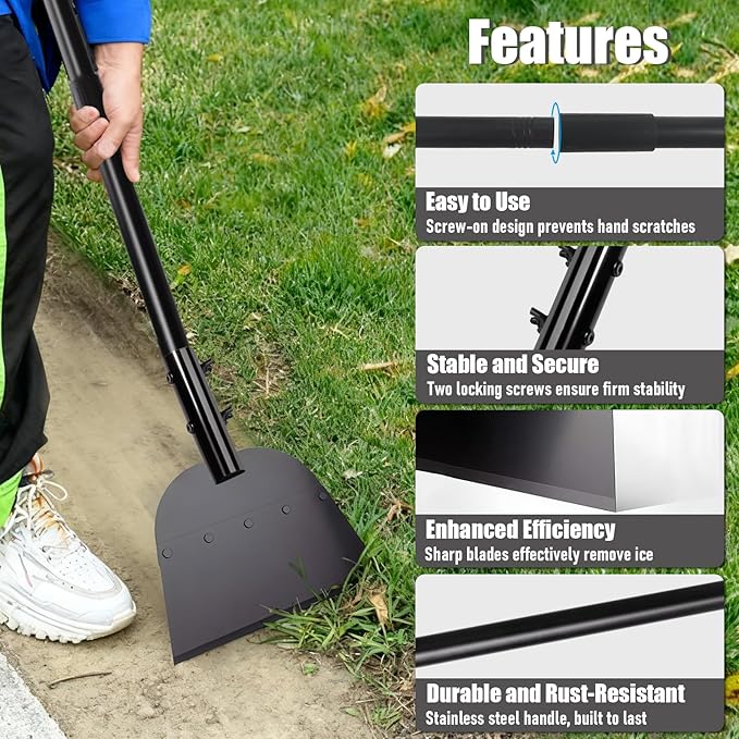 Flat Shovel, Multifunctional Weeding Snow Shovel Ice Scraper, 53.5inch Adjustable Long Handle, Heavy Duty Metal Floor Scrapers Tool for Weeding, Ice & Snow Removal, Driveway, Sidewalk, Garden, Outdoor