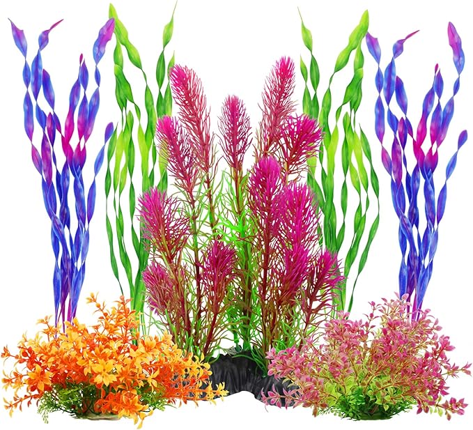 MyLifeUNIT Artificial Aquarium Plants, Plastic Fish Tank Plants for Aquarium Decorations, Pack of 7 (Style A)
