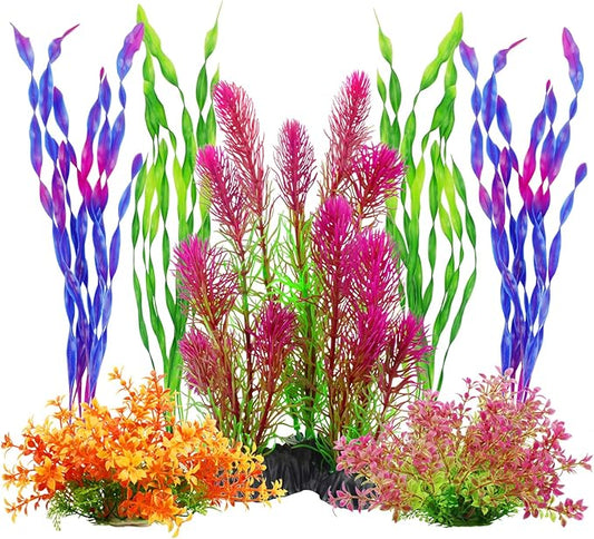 MyLifeUNIT Artificial Aquarium Plants, Plastic Fish Tank Plants for Aquarium Decorations, Pack of 7 (Style A)