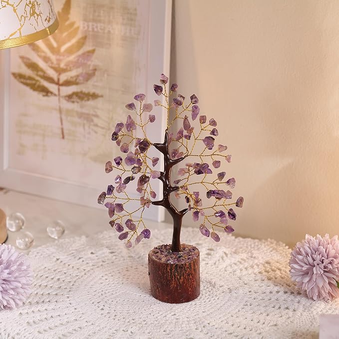 Amethyst Crystal Tree - Spiritual Gifts for Women, Reiki and Feng Shui Decor, Gemstones, Office Decoration, Crystal Bonsai, Money Tree, Small Office