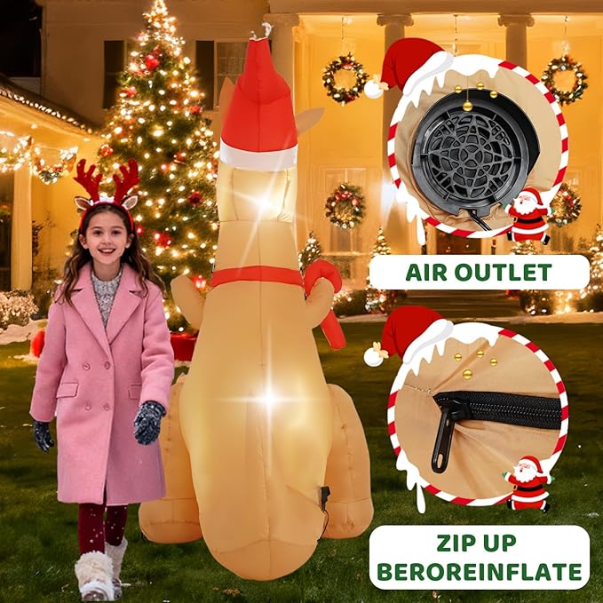 6FT Kangaroo Afu Inflatable Decoration with Built-in LED Lights, Christmas Outdoor Inflatable Decoration for Lawns, Yards, Gardens, and Patios