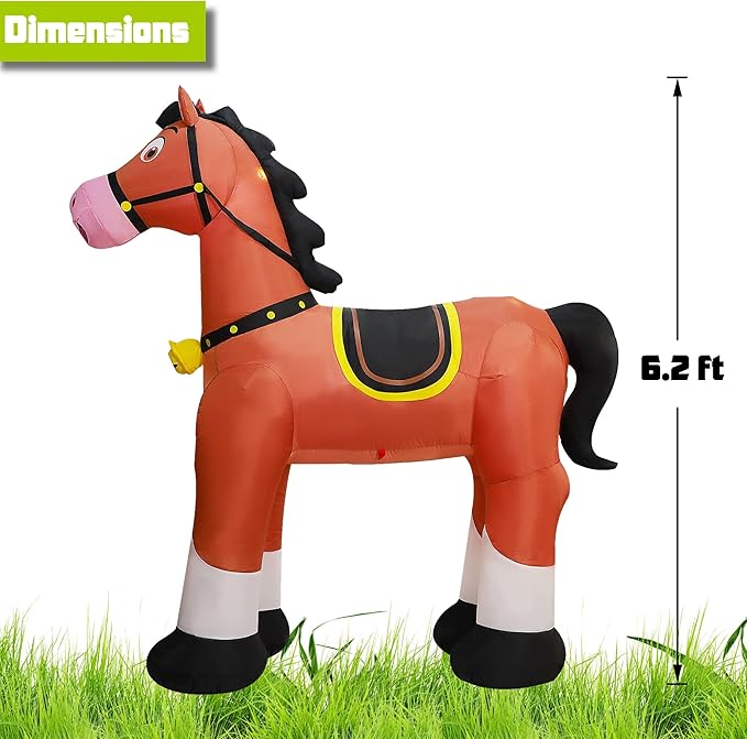 Lulu Home 6.2FT Giant Christmas Inflatable Horse, Blow Up Horse with Built-in LED Lights, Air-Blown Animal Holiday Display for Indoor Outdoor Yard Lawn Farm Ranch Animal Themed Party Decoration