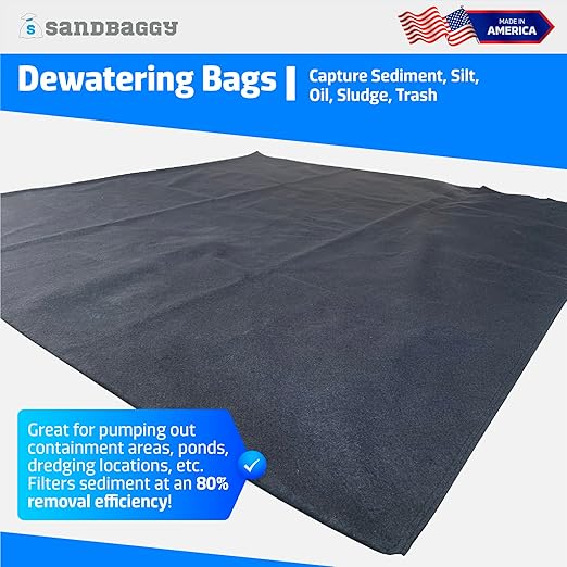 Sandbaggy Dewatering Bags - Made in America - Filters Sediment, Silt, Oil, Sludge - Use for Construction Sites, Dredging - Material: Non Woven Geotextile Fabric (6 ft x 6 ft, 1)