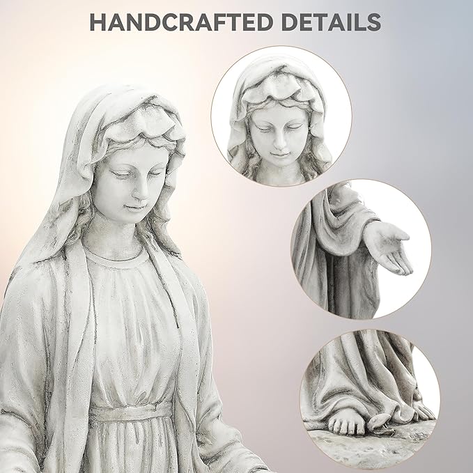 Virgin Mary Statue Outdoor, Large 30 Inch Religious Garden Statue, Blessed Mother Mary Statues Catholic, Durable Weather MGO Stone Sculptures Decor, Lawn Art for Home,Yard,Patio,Forch