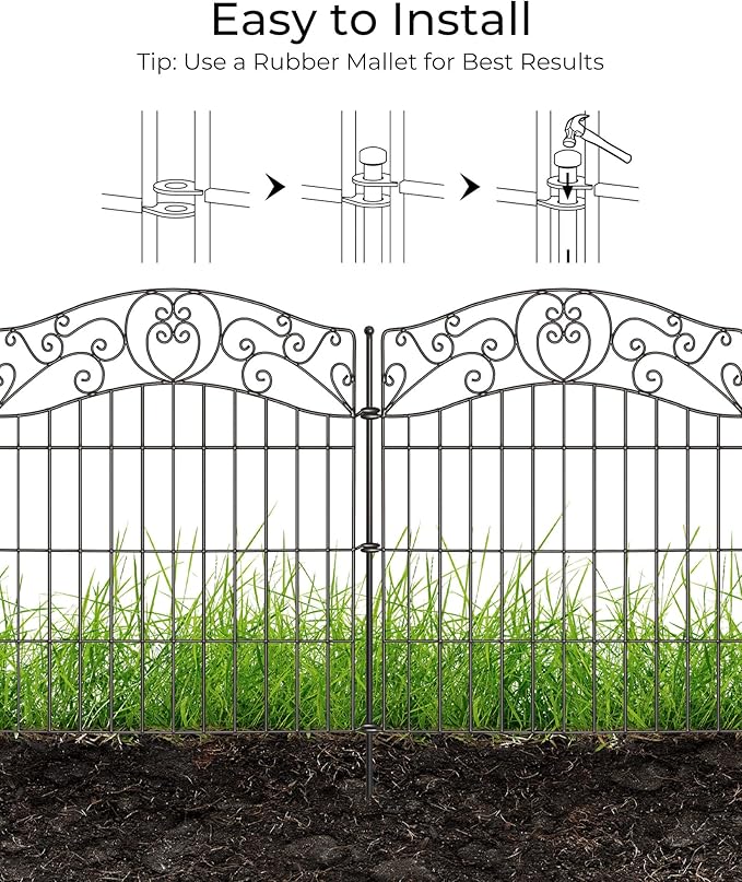 10 Panels No Dig Decorative Outdoor Garden Fence, 40 in(H) X 23.6 ft(L) Animal Barrier Fencing, Rustproof Portable Fence, Temporary Dog Fence Outdoor for Yard, Outside, Backyard, Patio