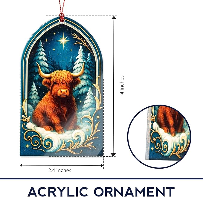 Funny Christmas Ornaments - Highland Cow Ornament - Highland Cow Gifts - Christmas Ornament 2025 - Vintage Farmhouse Christmas Ornament - White Elephant Gifts - Xmas Tree Funny Decoration