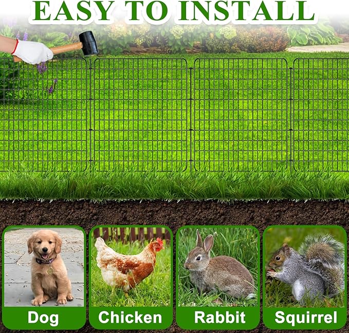 Garden Fencing Animal Barrier 10 Pannels, 36 in(H) X 25 ft(L) No Dig Dog Tall Fence Outdoor for Yard Rustproof Garden Metal Wire Border Patio Rabbit Ground Stakes