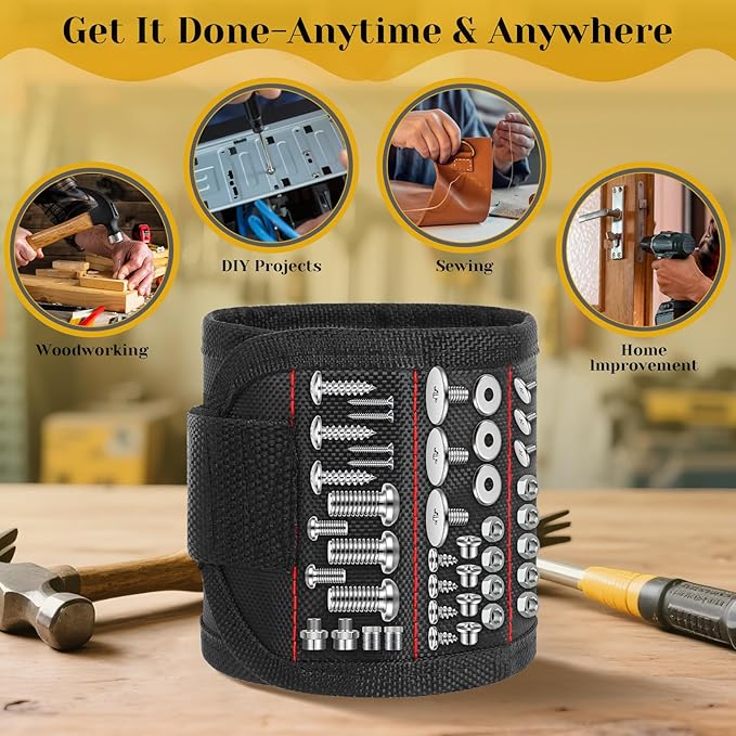 Magnetic Wristband,Powerful Magnets for Holding Screws Tool Belt for DIY Workshop,Adjustable Hands-Free Accessory Gift Set for Men
