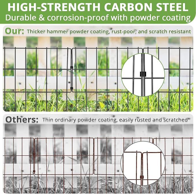 10 PCS Animal Barrier Fence, 17''(H) X 10.8 Ft(L), No Dig Garden Fencing Border for Small Dogs & Rabbits, Rustproof Metal, Decorative Fencing for Outdoor Landscape Yard Patio, 2‘’ Spike Spacing Fence