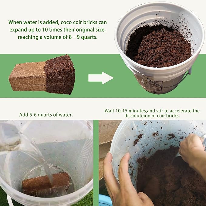 Coco Coir Brick - 4 Pack Coconut Soil - Low EC & PH Balance - High Expansion - Renewable Coco Fiber for Herbs & Flowers