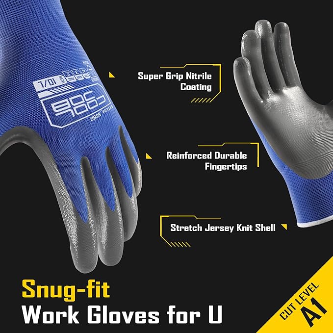 COOLJOB 20 Pairs Nitrile Dipped Safety Work Gloves with Grip, Non-slip Rubber Coated Bulk Garden Gloves for Men, Heavy-duty Oil Resistant for Truck Driver, Warehouse Box Handler, Medium, Gray Blue