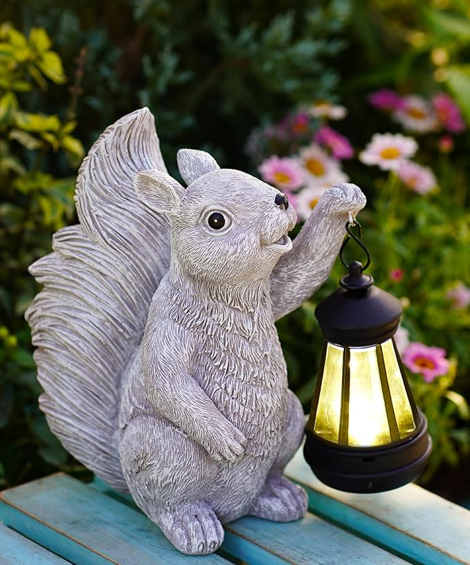 Nacome Solar Squirrel Statues for Garden Decor: Outdoor Sculptures for Clearance Outside Lawn Ornaments Porch Patio Balcony Yard – Gifts for Mom Grandma